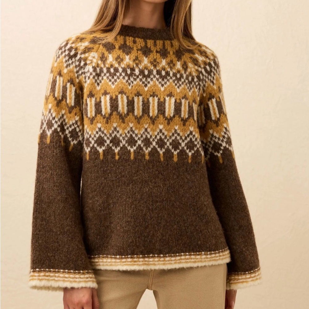 Faherty Summit Fairisle Crew baby alpaca sweater Harvest Trails colorway, XXL